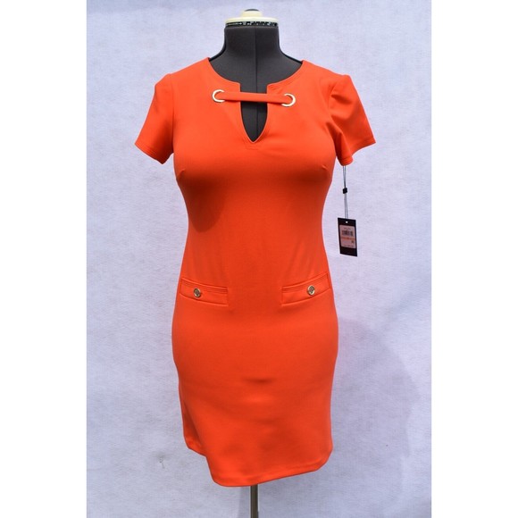 Tommy Hilfiger Short Sleeve Orange Pencil Dress Size 2 - Picture 1 of 9